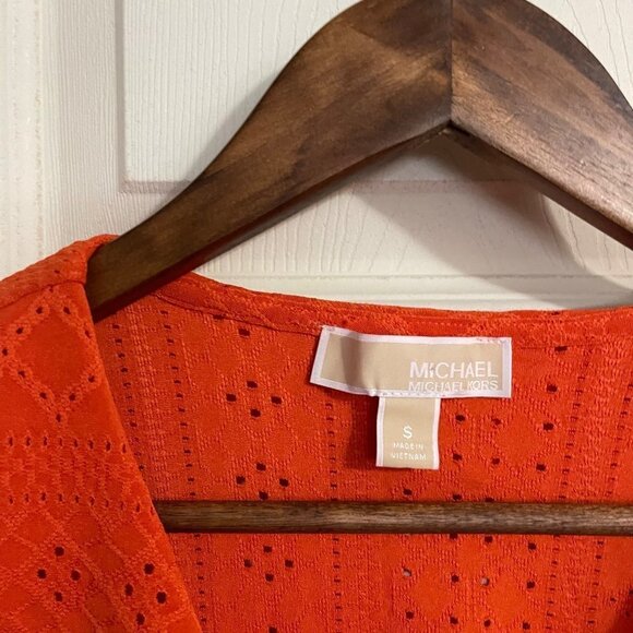 MICHAEL Michael Kors Womens Orange Faux Wrap Eyelet Ruffle Blouse Small - Picture 2 of 6